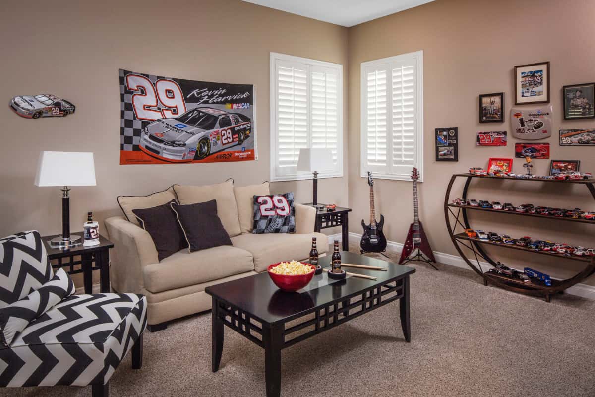 Miami man cave with shutters